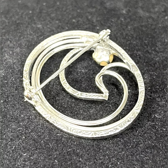 Vintage Art Nouveau Revival Pearl Swirl Brooch Silver Tone - Picture 6 of 6